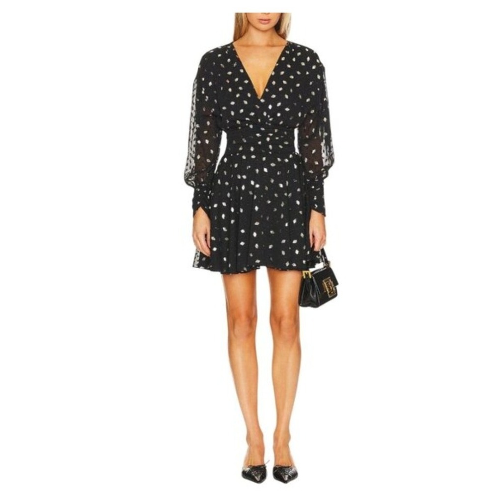 Misa Los Angeles Davie Dress Black Silver Diamond Clip Dot‎ Mini XS NEW